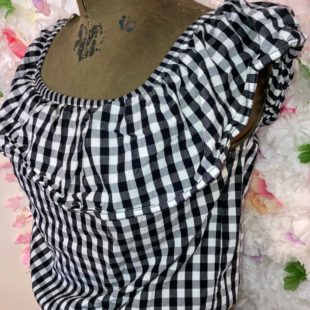 checkered print off the shoulder top
